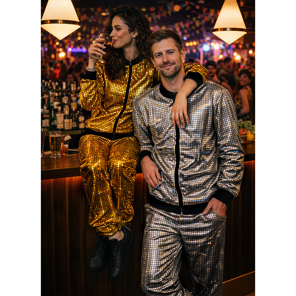Combinaison Paillettes Disco Argent - Déguisement Adulte