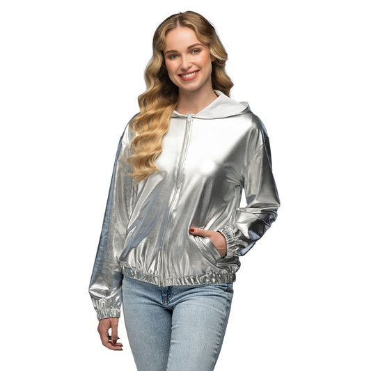 Veste Métallisée Argent Femme - Blouson Brillant Années 80