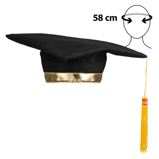 Toque de Diplômé Noire avec Gland Or - Accessoire Graduation