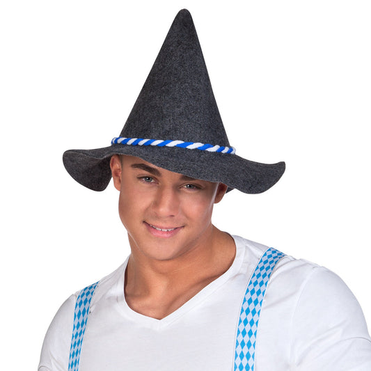 Chapeau Witch Noir avec Bande Bleue - Déguisement Sorcière