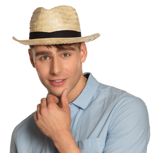 Chapeau de Paille Naturel avec Ruban Noir - Accessoire Cowboy