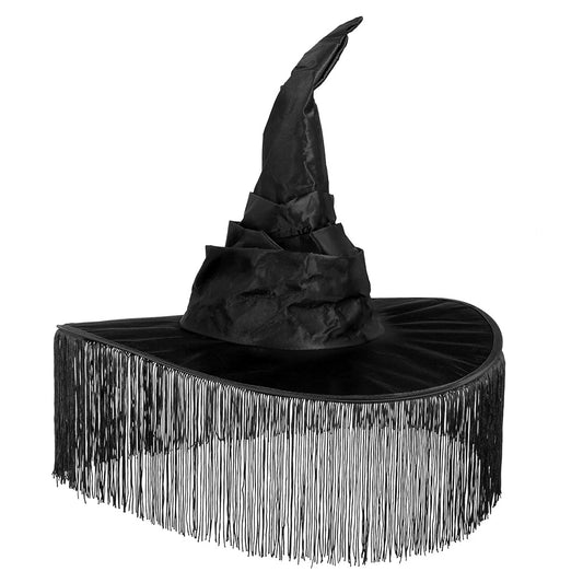 Chapeau de Sorcière Frangé Noir - Accessoire Halloween Mystique