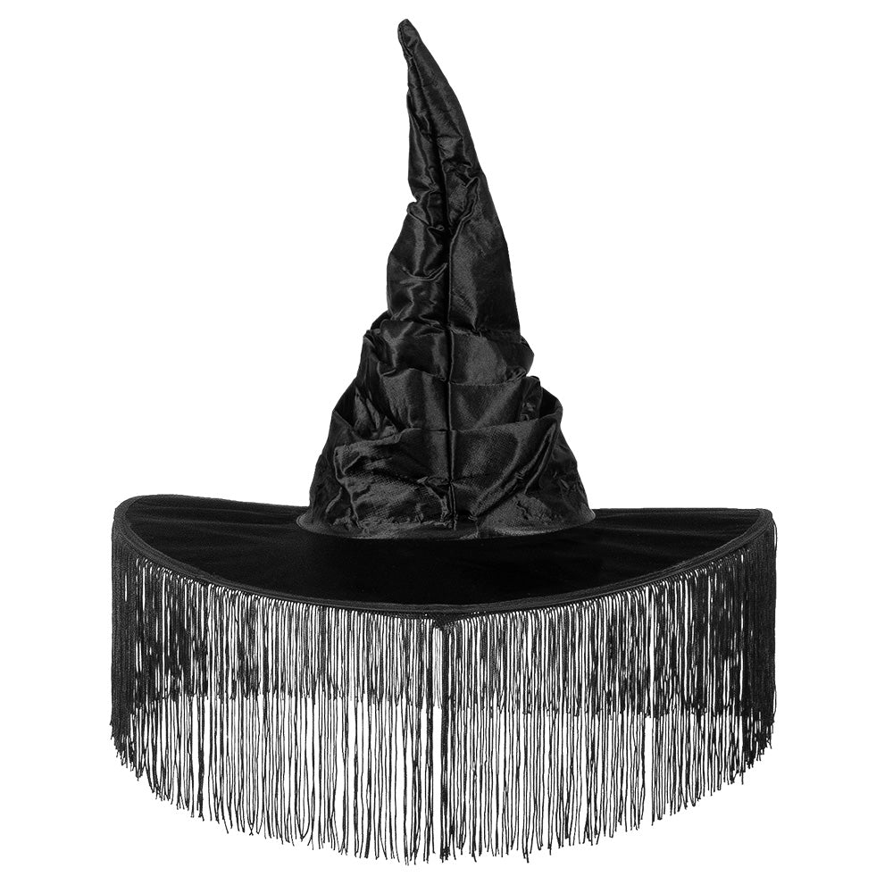 Chapeau de Sorcière Frangé Noir - Accessoire Halloween Mystique