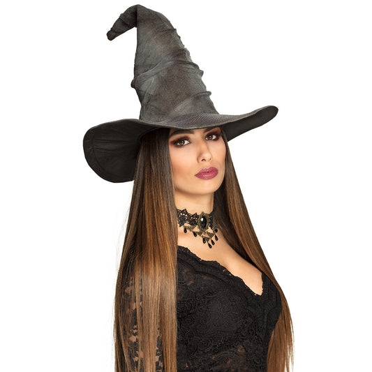 Chapeau de Sorcière Gris Pointu - Accessoire Halloween Parfait
