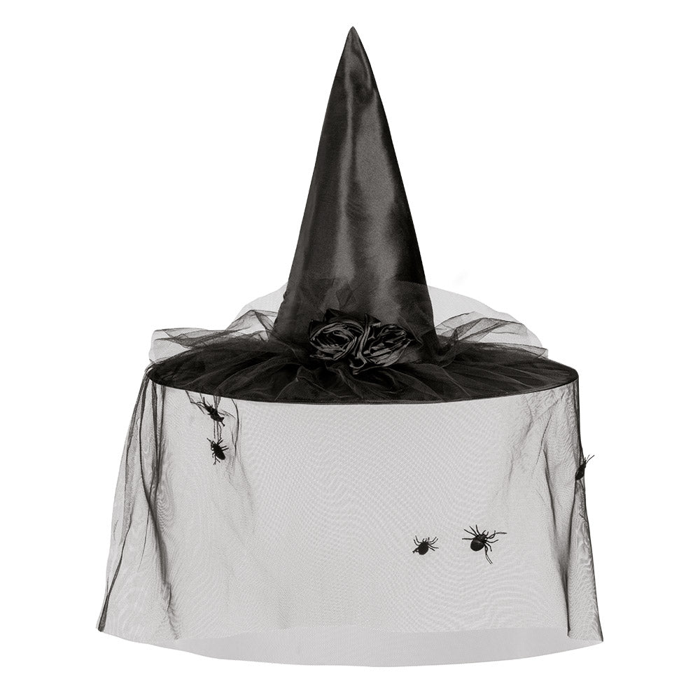 Chapeau Sorcière Noir Tulle Araignées Halloween