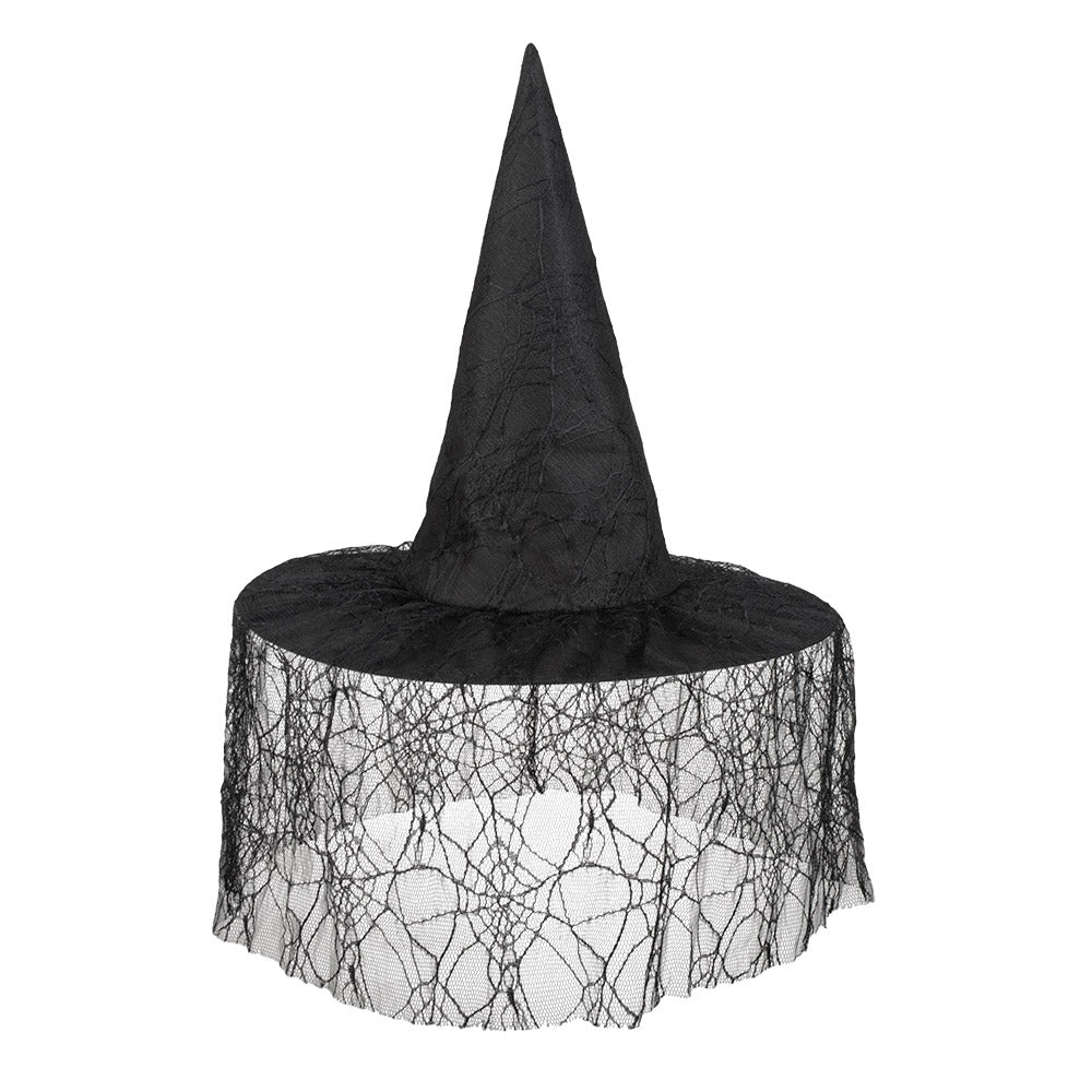 Chapeau de Sorcière Halloween avec Voile Dentelle Noir