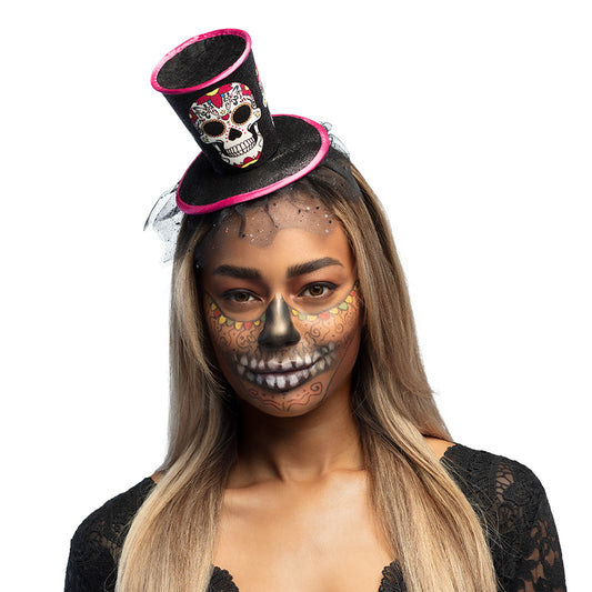 Chapeau Haut de Forme Crâne Sucre - Accessoire Halloween Déguisement