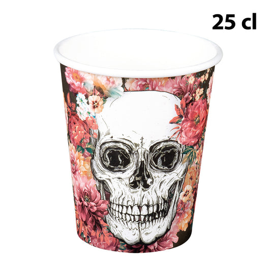 Gobelets Tête de Mort Fleurs 25cl - Lot de 6 Verres
