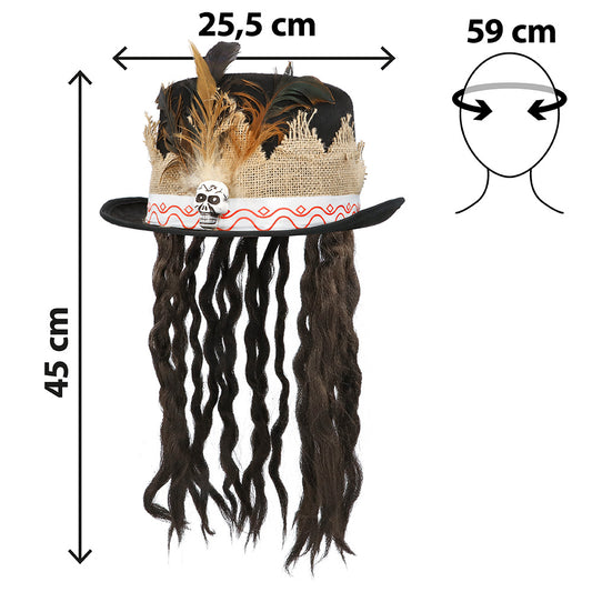 Chapeau Haut de Forme Vaudou avec Dreads et Plumes