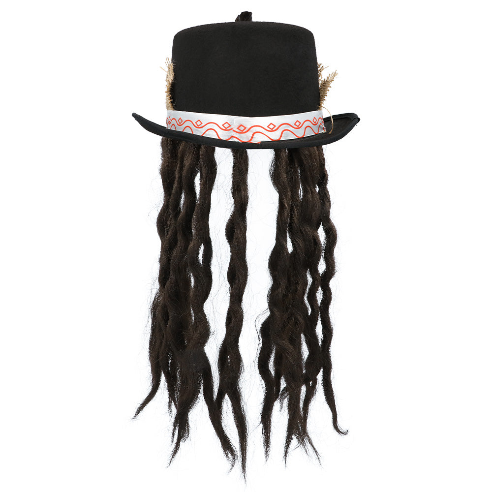Chapeau Haut de Forme Vaudou avec Dreads et Plumes