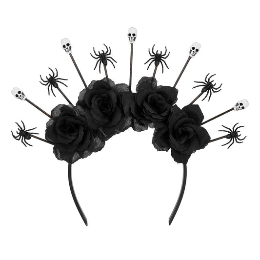 Serre-tête Gothique Roses Noires Crânes & Araignées