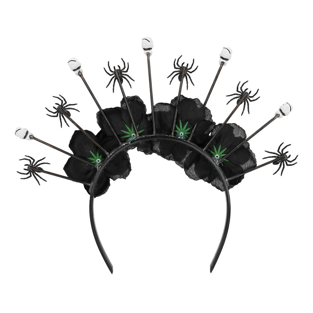 Serre-tête Gothique Roses Noires Crânes & Araignées