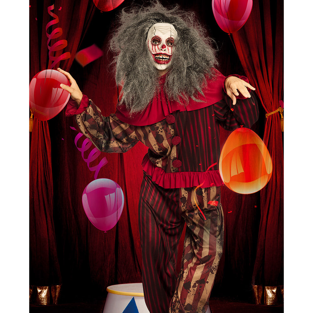 Masque Clown Terrifiant avec Cheveux Gris - Déguisement Horror