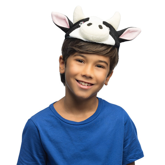 Serre-tête vache noir et blanc avec cornes - Déguisement amusant