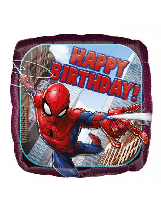 Ballon aluminium carré Spider-man Happy Birthday43 cm