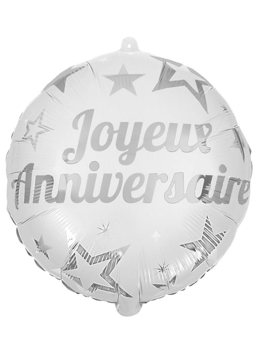 Ballon aluminium joyeux anniversaire blanc 45 cm