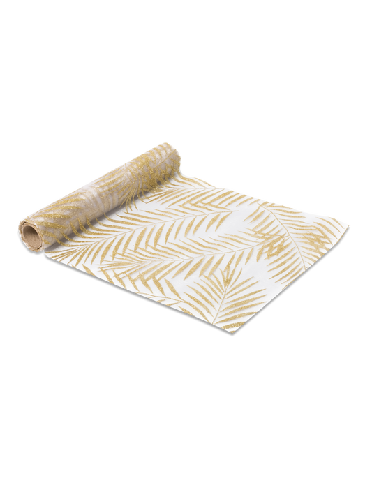 Chemin de table en organza palmier pailleté doré 28 cm x 5 m