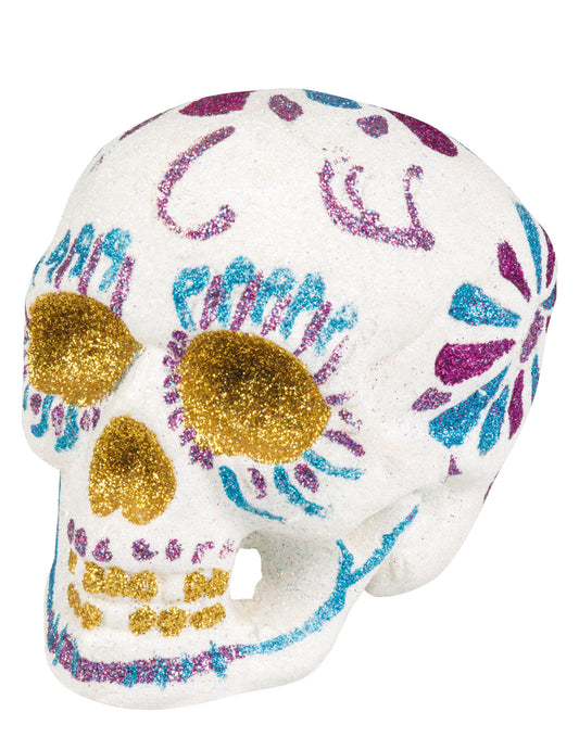 Décoration tête de mort scintillante 16 X 14 cm Dia de los muertos