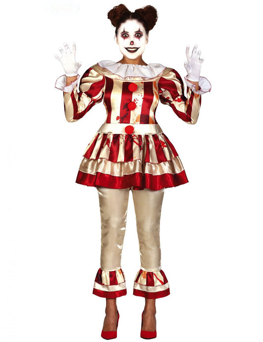 Déguisement clown terrifiante rouge et blanc femme