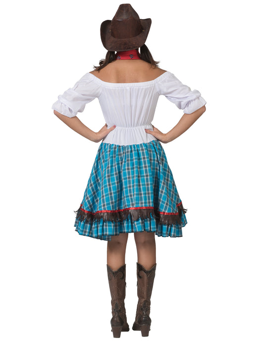 Déguisement cowgirl à carreaux bleus femme