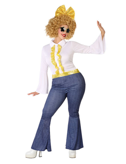 Déguisement disco effet jean et doré femme grande taille