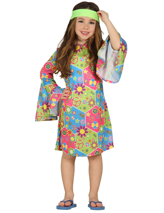 Déguisement hippie avec symboles colorés fille