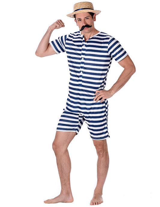 Déguisement Maillot de bain rétro rayé bleu et blanc homme