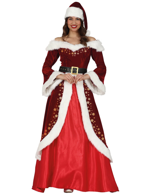 Déguisement Mère Noël chic à dorures femme