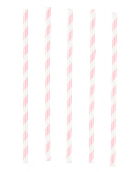 12 Pailles en carton rose pastel et blanc 19 cm