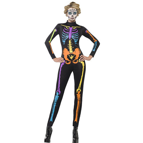 Déguisement femme squelette néoncombi