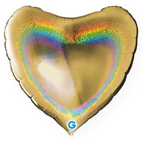 Ballon helium coeur holo or 45cm