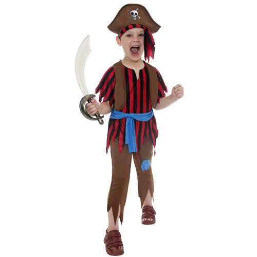 Red black brown pirate child costume