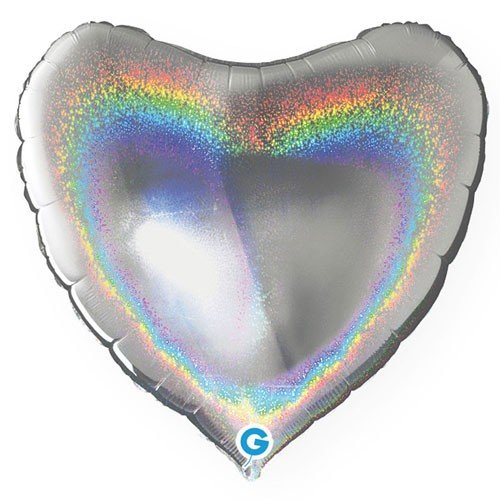 Ballon helium coeur holo argent 45cm