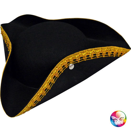 black tricorn with gold braid