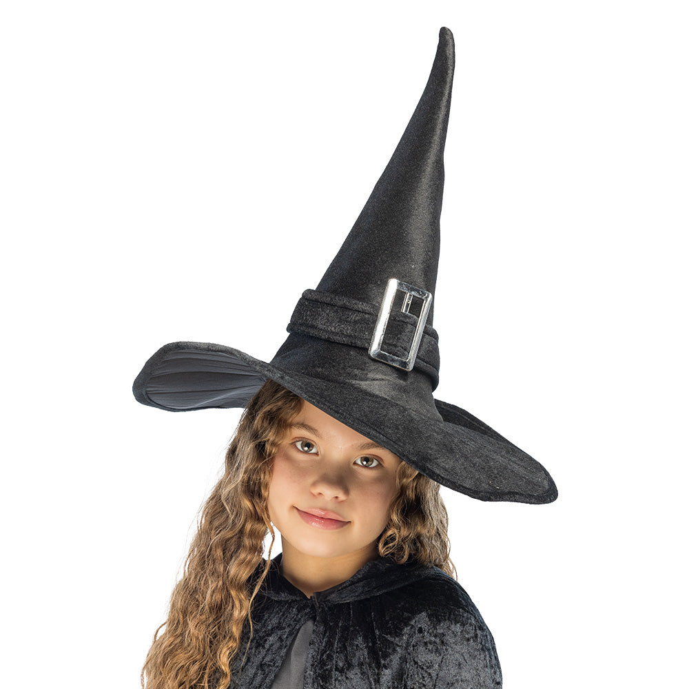 Chapeau de Sorcière Pointu Noir avec Boucle - Déguisement