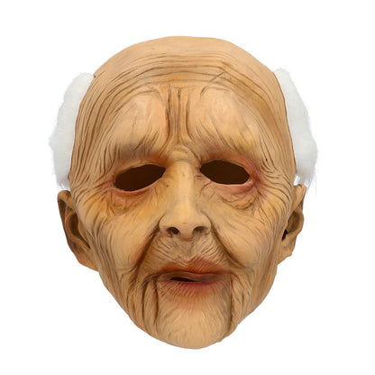 Masque Vieillard Ridé avec Cheveux Blancs pour Déguisement