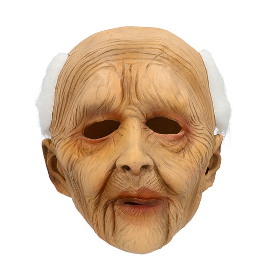 Masque Vieillard Ridé avec Cheveux Blancs pour Déguisement
