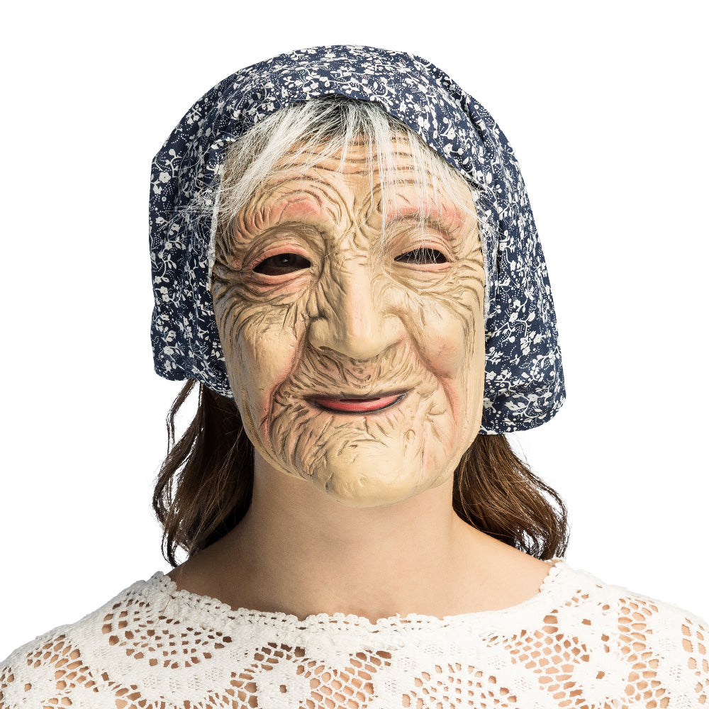 Masque Grand-mère Réaliste avec Foulard Fleuri