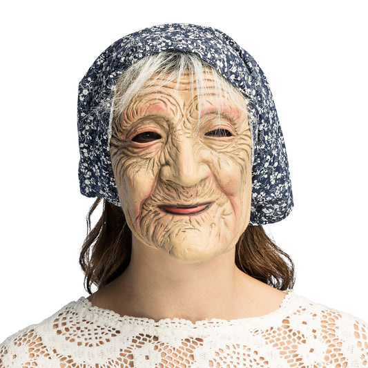 Masque Grand-mère Réaliste avec Foulard Fleuri