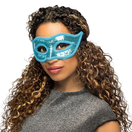 Masque Paillettes Bleu Turquoise - Accessoire Déguisement
