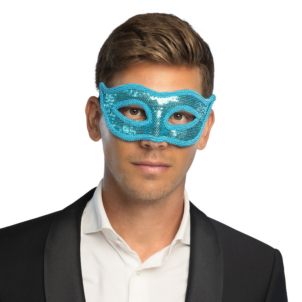 Masque Paillettes Bleu Turquoise - Accessoire Déguisement