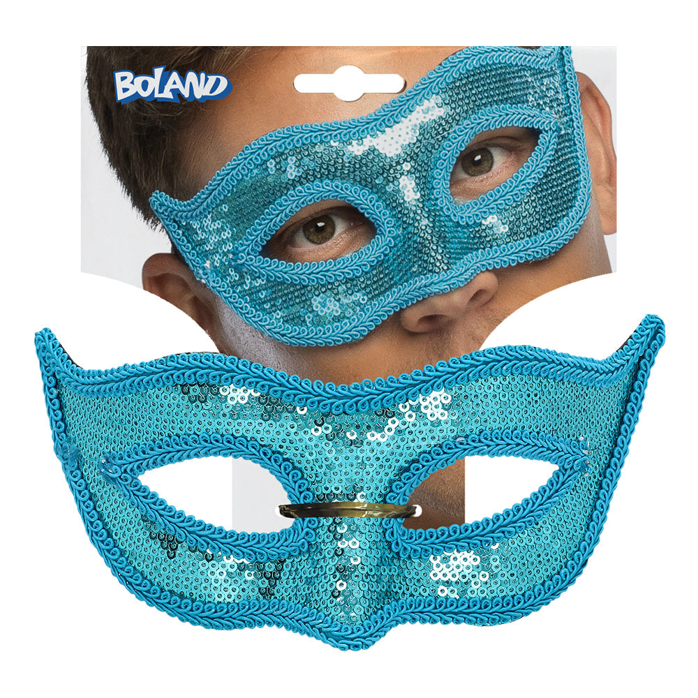 Masque Paillettes Bleu Turquoise - Accessoire Déguisement