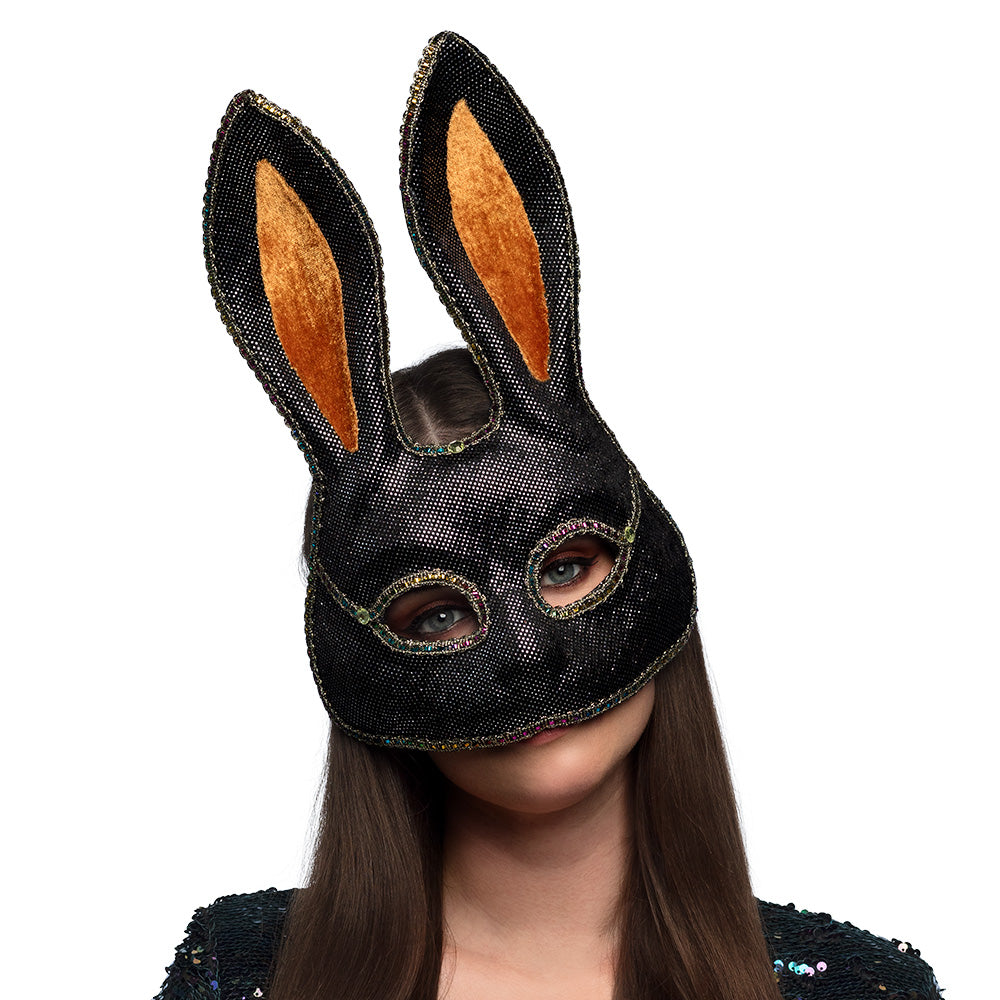 Masque Lapin Paillettes Noir Luxe Carnaval Soirée