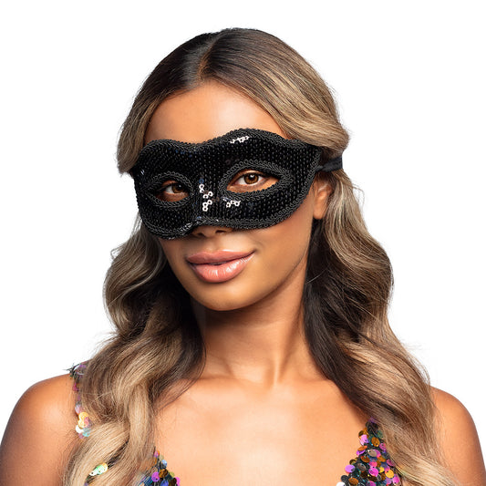 Masque Loup Paillettes Noir - Accessoire Déguisement Soirée