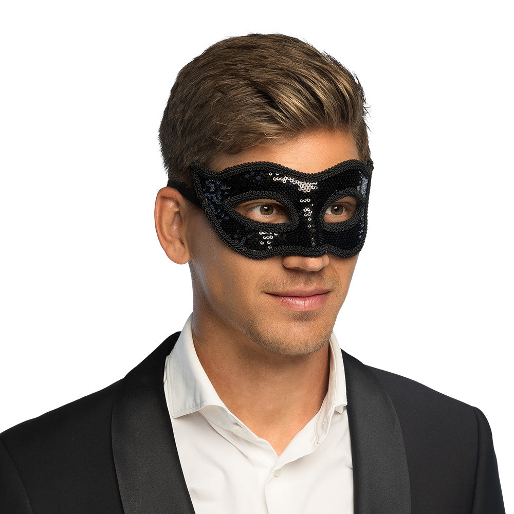 Masque Loup Paillettes Noir - Accessoire Déguisement Soirée