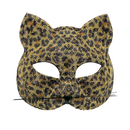 Masque Chat Léopard Pailleté Or et Noir Festif