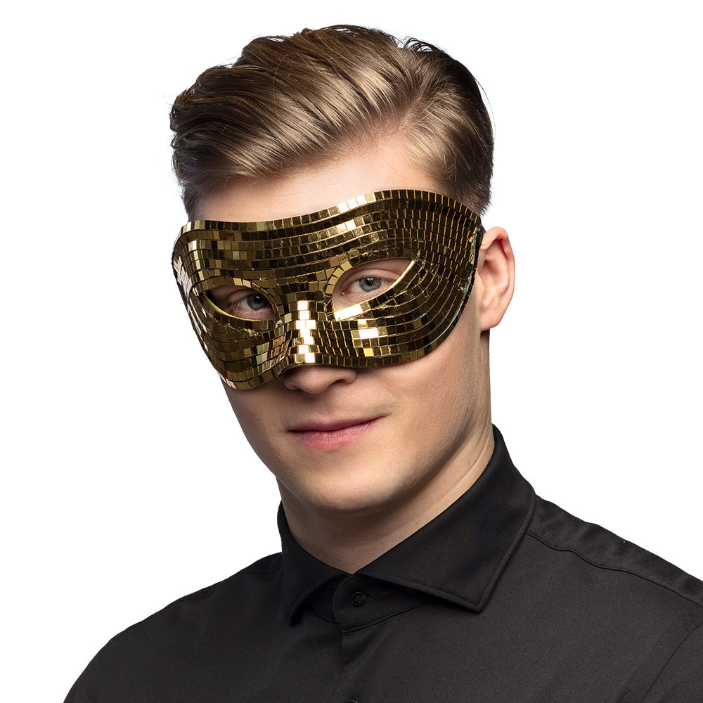 Masque Paillettes Or Brillant - Loup Disco Party