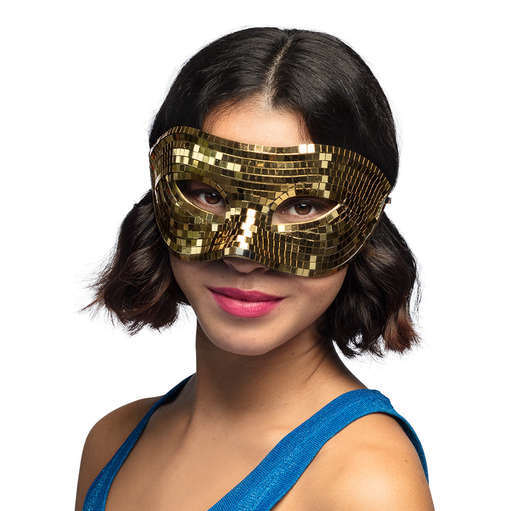 Masque Paillettes Or Brillant - Loup Disco Party