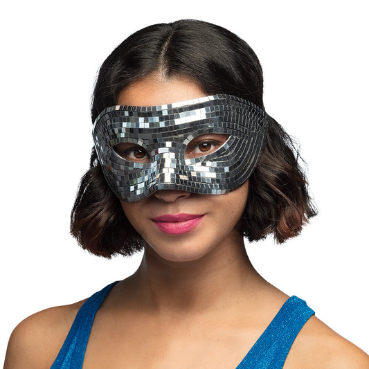 Masque Paillettes Argent Disco - Loup Sequins Soirée