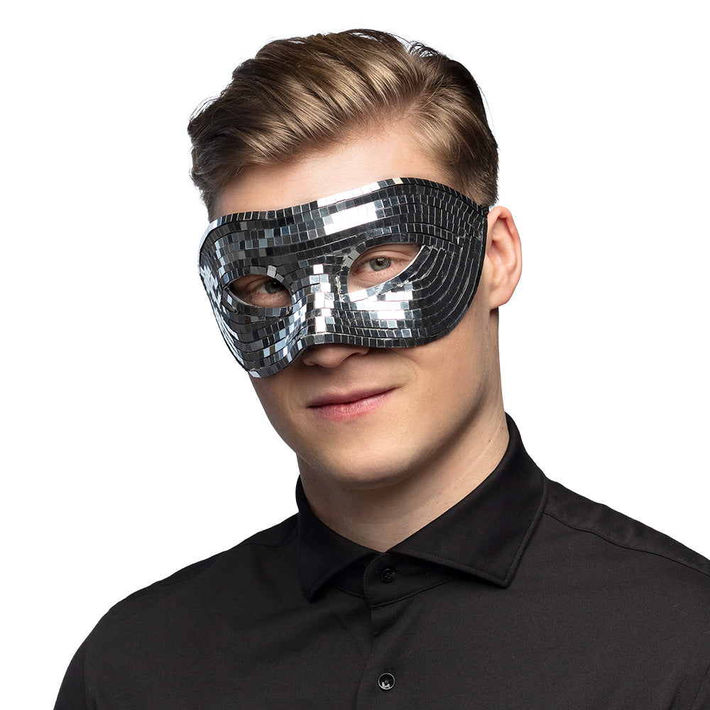 Masque Paillettes Argent Disco - Loup Sequins Soirée